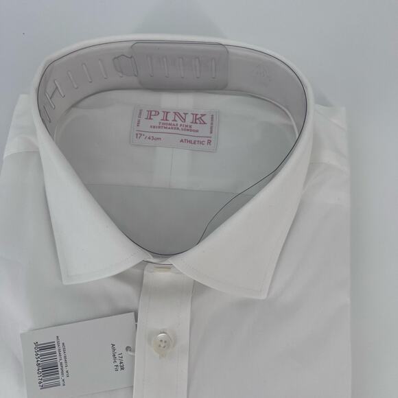 Thomas Pink White Athletic Fit Stretch Plain Poplin Dress Shirt Sz 17/43R - Picture 5 of 9